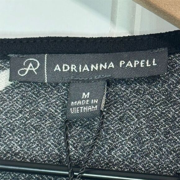 NWT Adrianna Papell Chevron Stripe Blouse M Black White 3/4 Sleeve Work Top - Picture 6 of 10